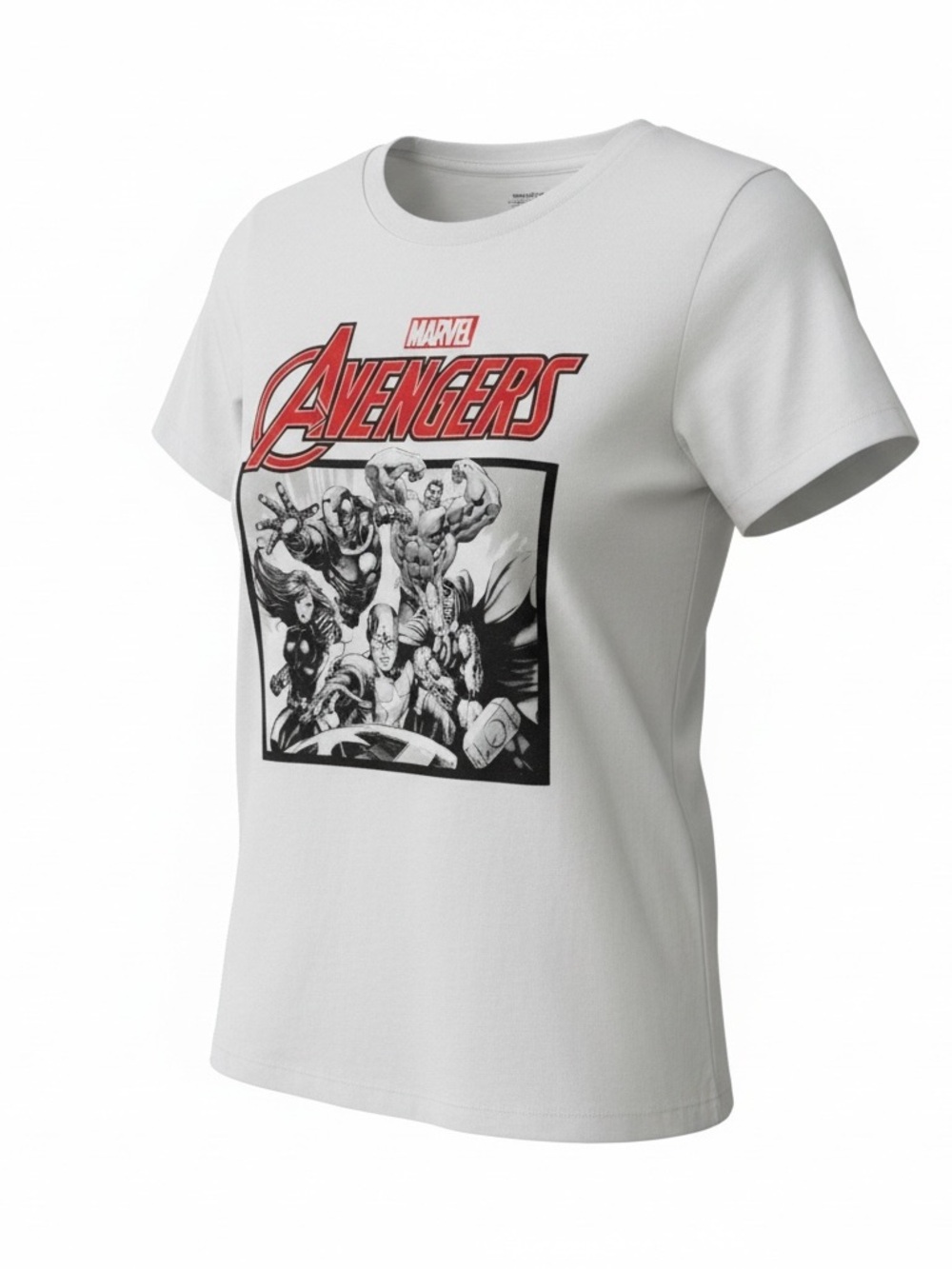 Marvel Women's White Avengers Graphic Tee with Red Logo — Medium